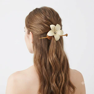 Flor Pandanus Con Perla Para El Cabello en pinza de fibra