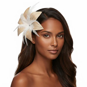 Flor Pandanus 6 petalos Con Perla Y Plumas Para El Cabello 20cm