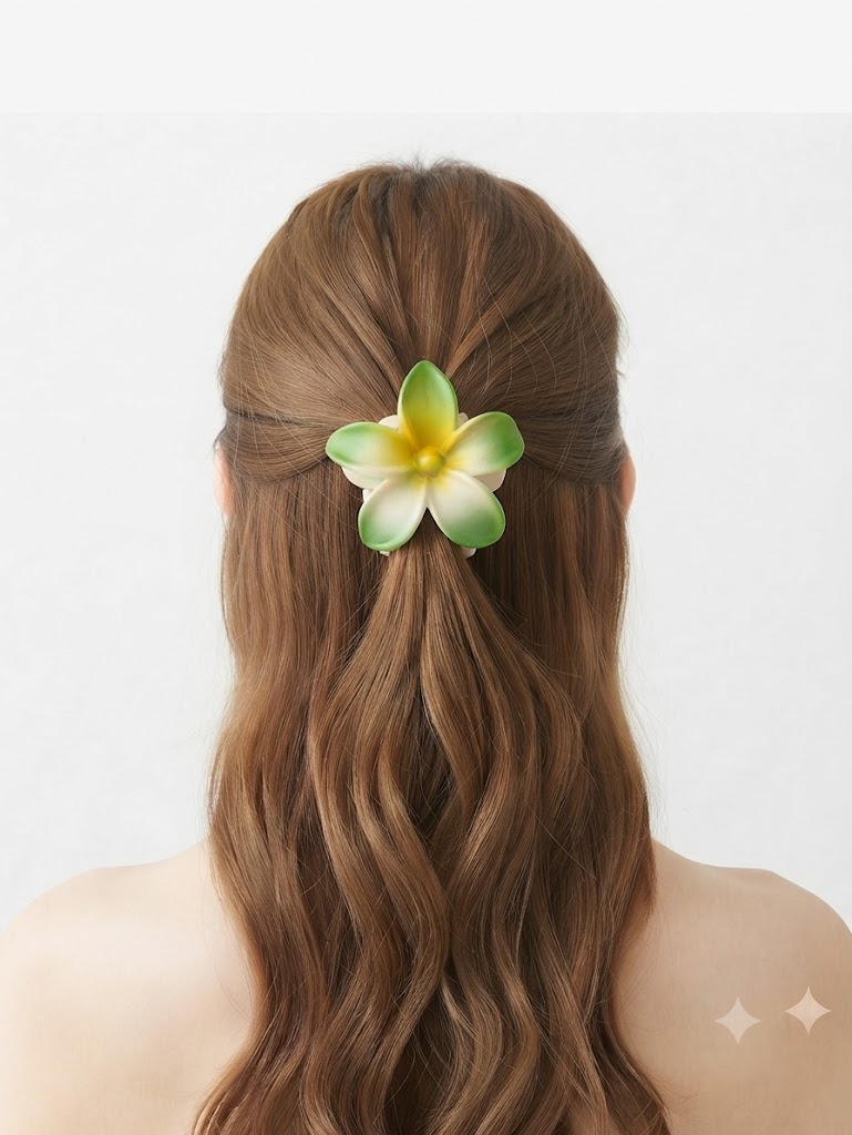 Flor Frangipani Verde Tipo Tiburon para el cabello