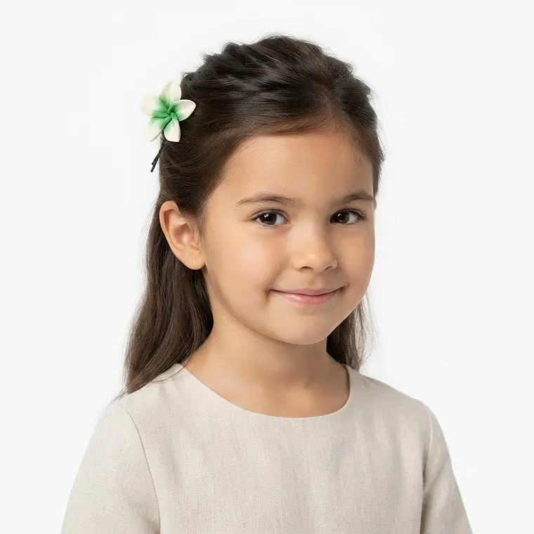 Pinza flor Tipanie verde pequeña goma 4cm para el cabello 1