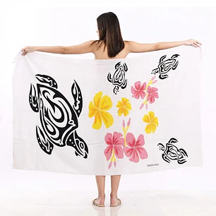 Pareo Blanco L con Tortugas flor amarillo rosado 1,70x1,15mts