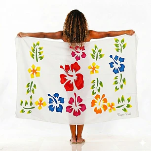 Pareo Blanco L con hibiscos colores 1,70x1,15mts