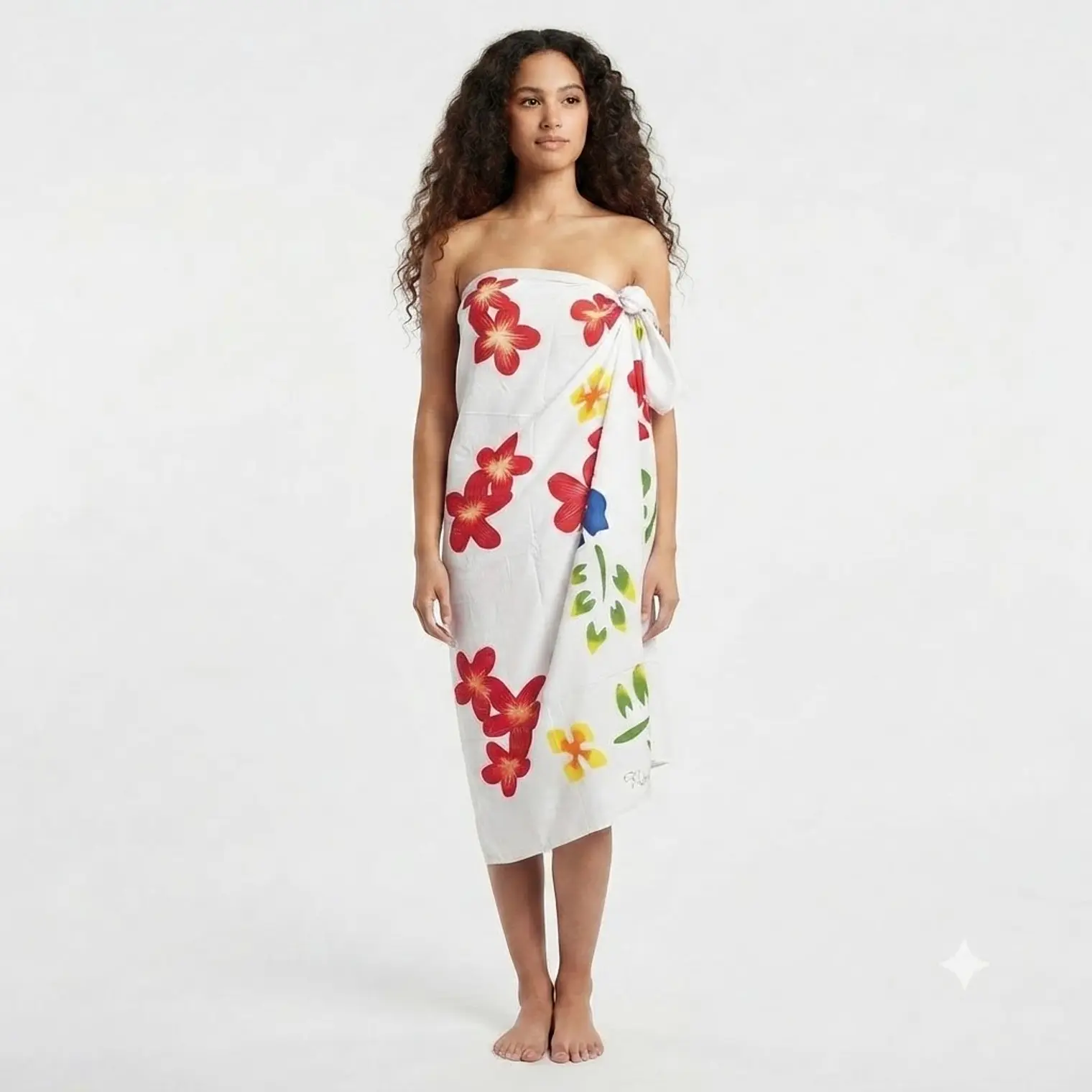 Pareo Blanco L con hibiscos colores 1,70x1,15mts 2