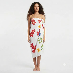 Pareo Blanco L con hibiscos colores 1,70x1,15mts
