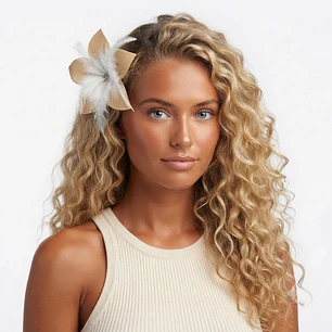 Flor Pandanus 5 petalos Con Perla Y Plumas Para El Cabello