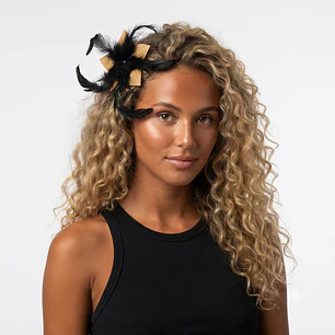 Pinche Para Cabello Flor De Pandanus 10cm con 5 plumas negras largas
