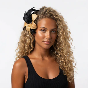 Pinche Para Cabello Flor De Pandanus 10cm con plumas negras