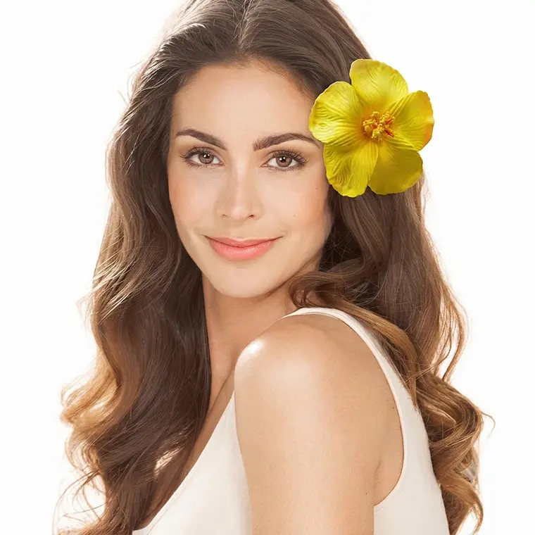 Flores hibisco amarillo 7cm con pinza para el cabello 1