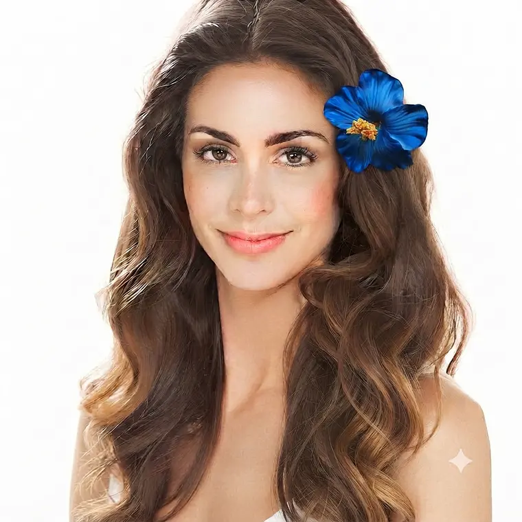 Flor Hibisco Azul con pinza para el cabello 3
