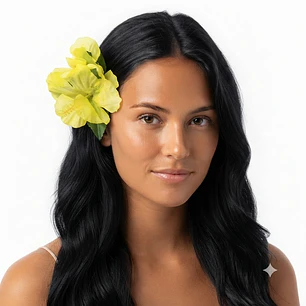 Flor Pinza plastica 3 Hibiscos Amarillo de tela Para El Cabello