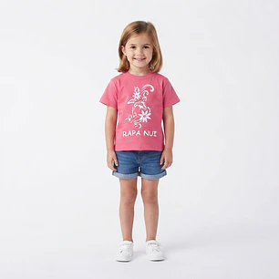Polera Niña Talla 4 Estampada con figura Tortuga y flor tiare