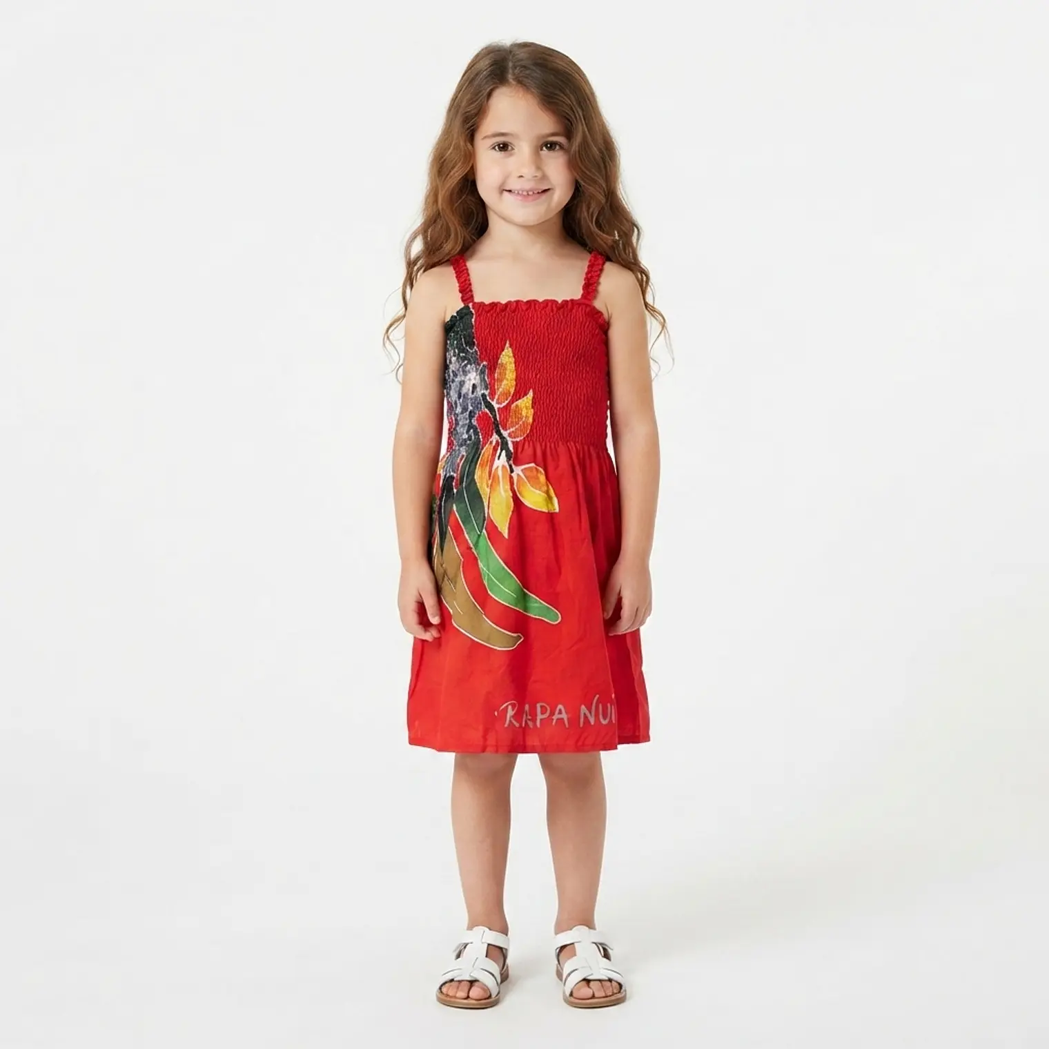 Vestido niña marca Napohe rojo flor amarilla 1