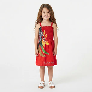 Vestido niña marca Napohe rojo flor amarilla