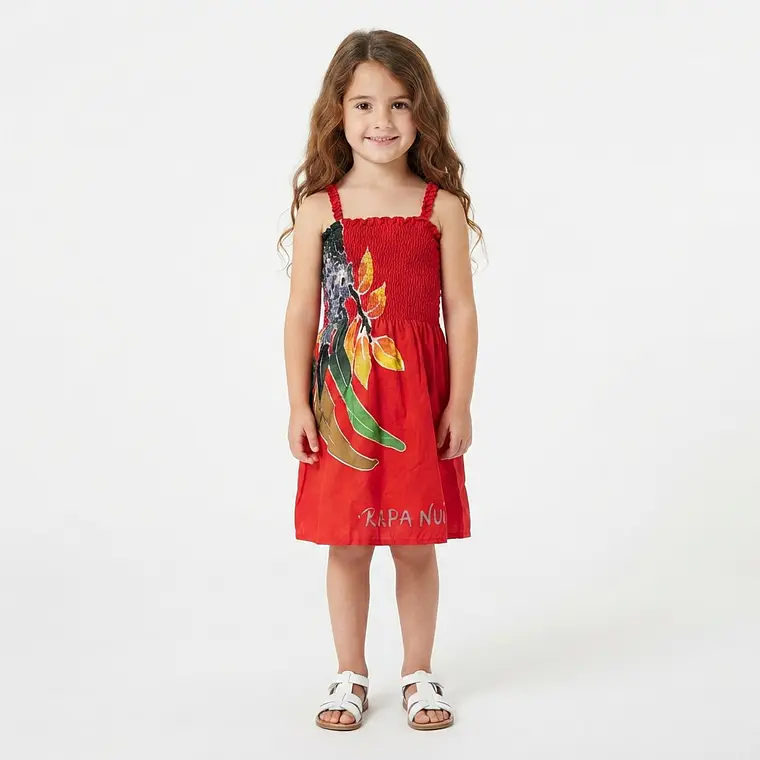 Vestido niña marca Napohe rojo flor amarilla 1
