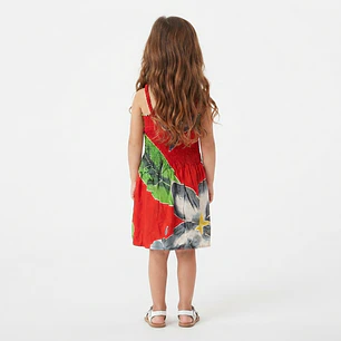 Vestido niña marca Napohe rojo flor gris