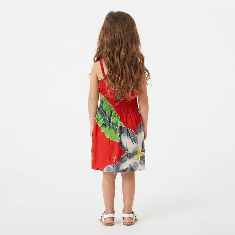 Vestido niña marca Napohe rojo flor gris 2
