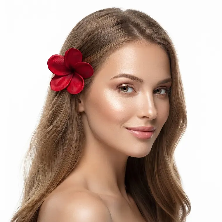 Flor Para Cabello Con Palito Tipanie Roja Texturada 1