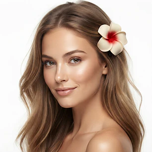 Flores Tipanie blanca centro rojo 6,5cm con pinza para el cabello