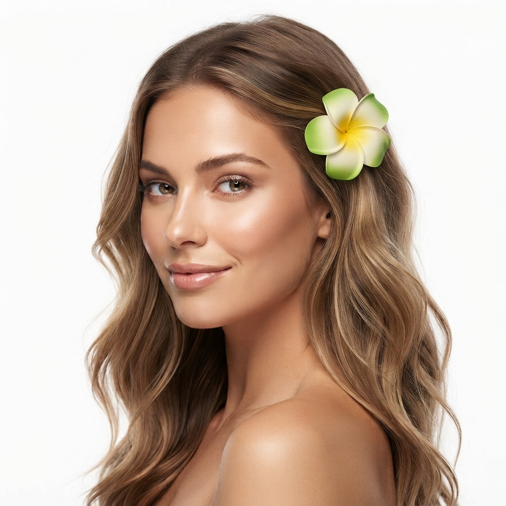 Flor Tipanie verde con amarillo con pinza 6cm