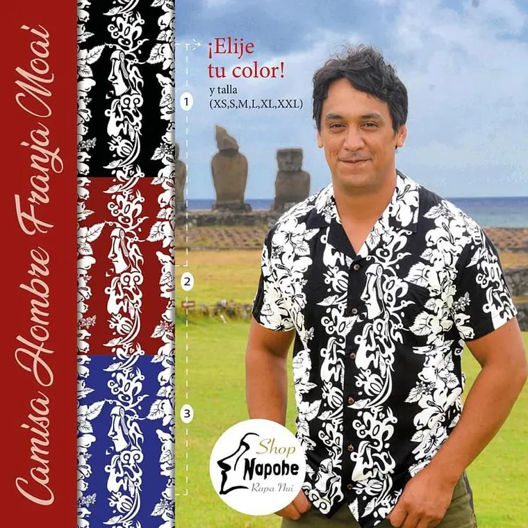 Camisa Polinesica Burdeo franja Moai 3