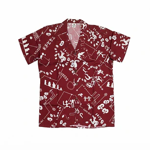 Camisa Napohe Burdeo con figuras rapa nui