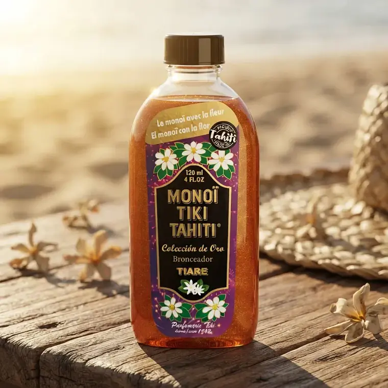 Bronceador Oro Monoi Tiki Tahiti Tiare con brillos Hypnose 120ml 1