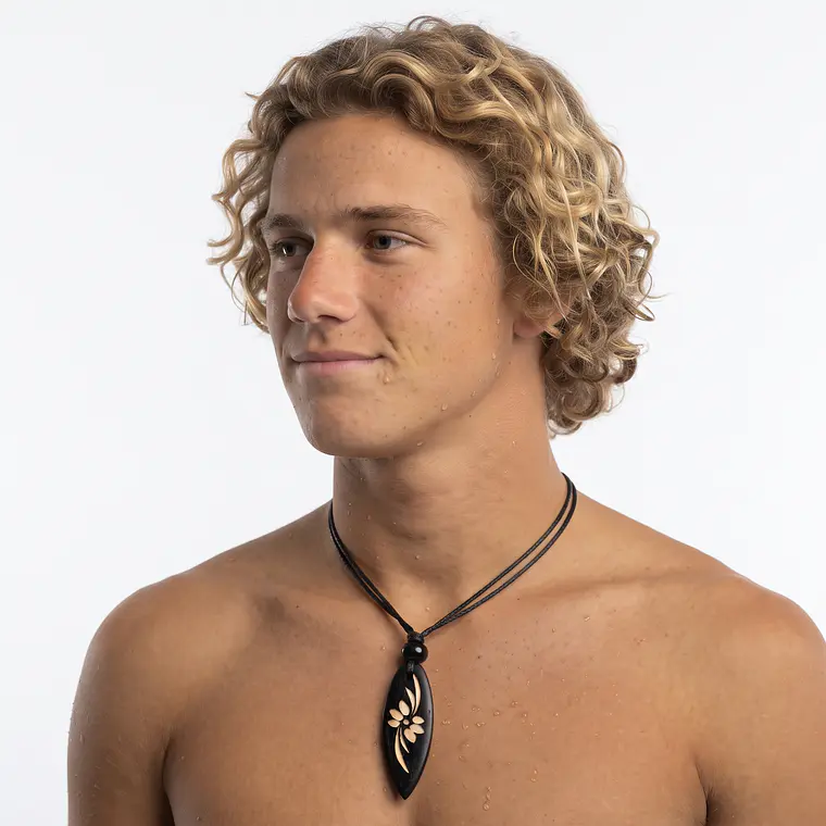 Colgante ajustable tabla de surf negra con flor 1