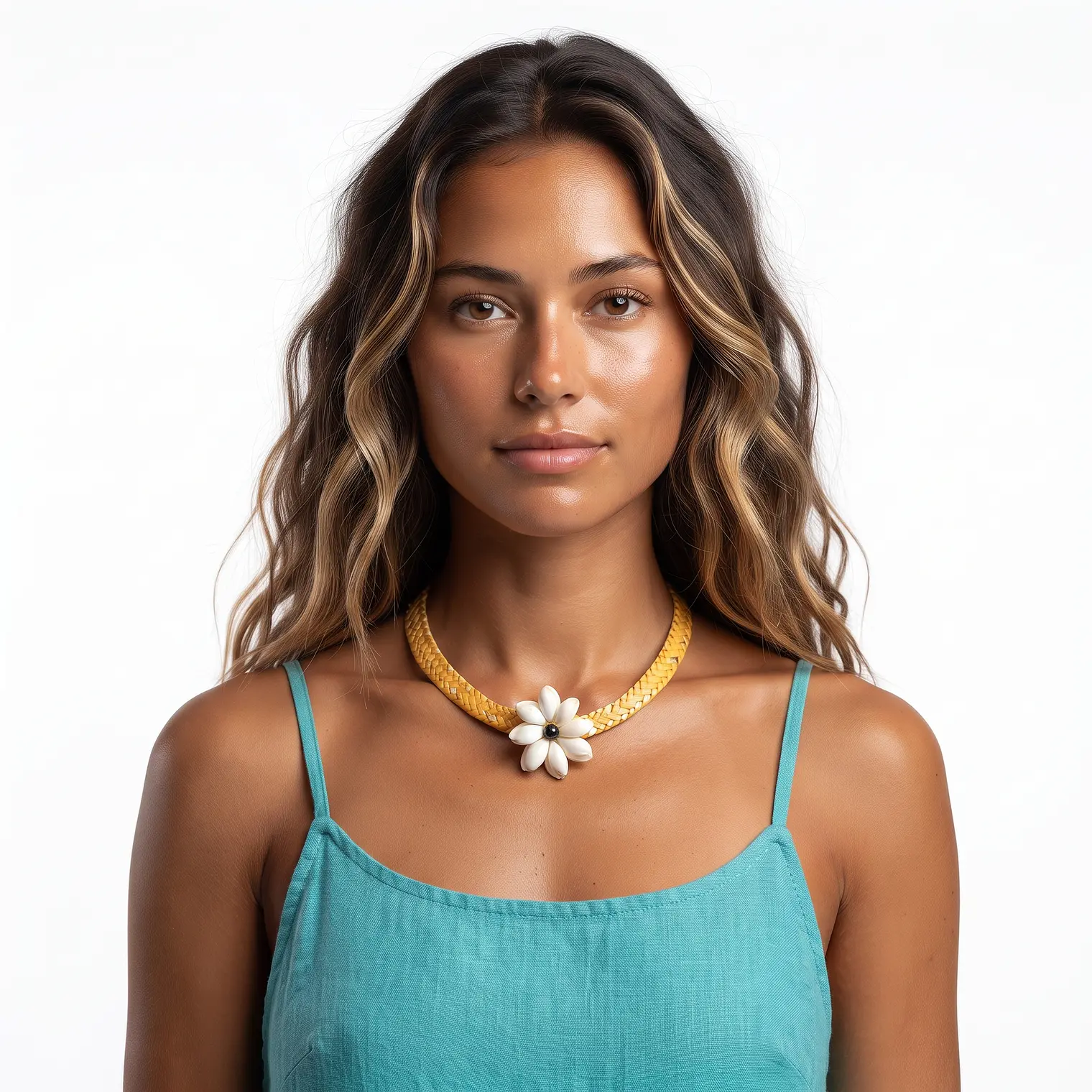 Collar de fibra de trigo y concha buble blanca con perla 1