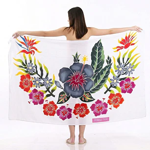 Pareo Blanco L con 1 hibisco gris derecho 1,70x1,15mts