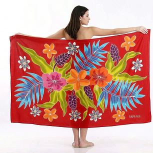 Pareo Rojo L con hojas azules 1,70x1,15mts