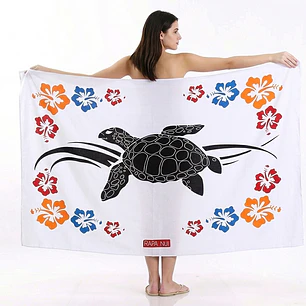 Pareo Blanco L Tortuga con hibiscos 1,70x1,15mts