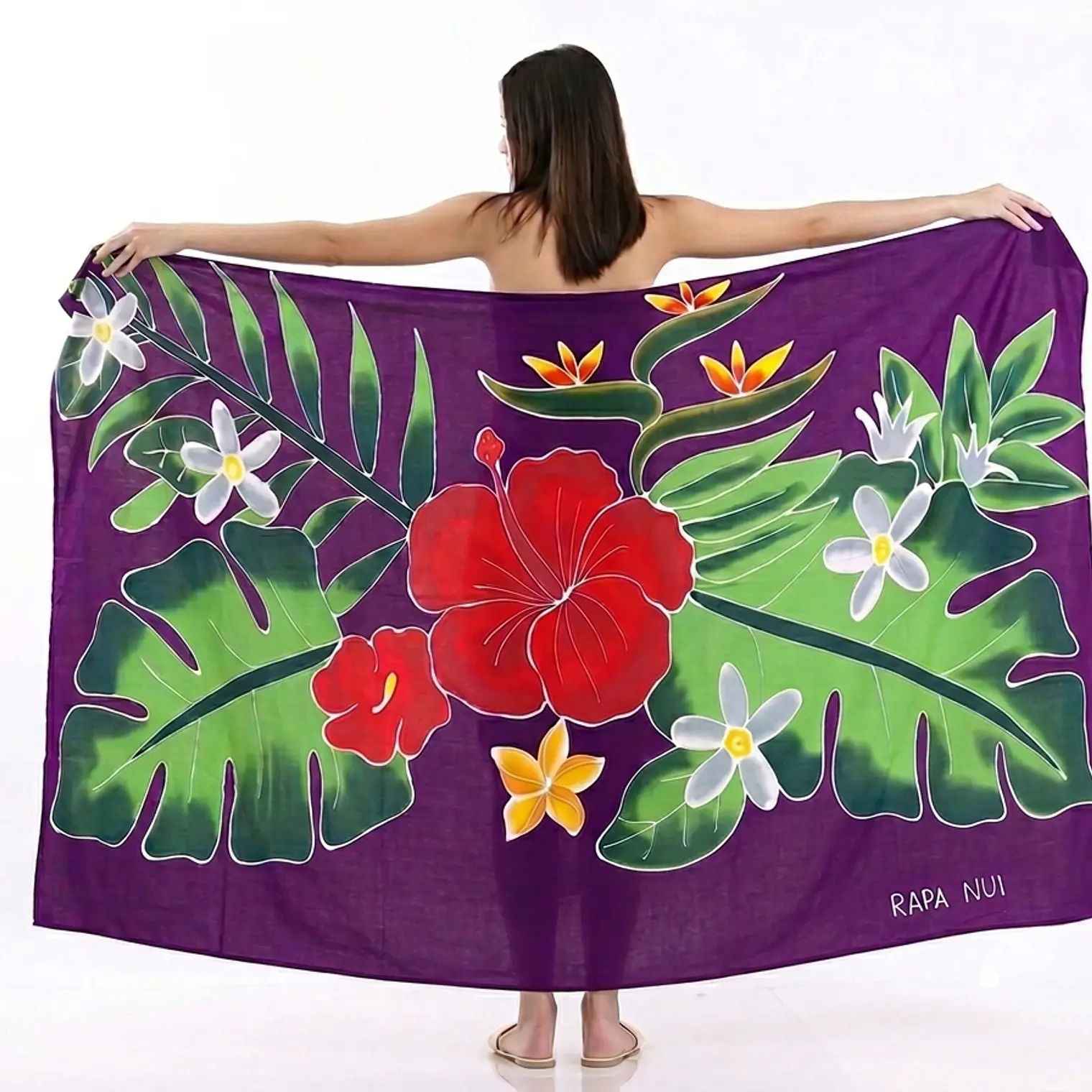 Pareo Morado L con 1 hibisco rojo 1,70x1,15mts 1
