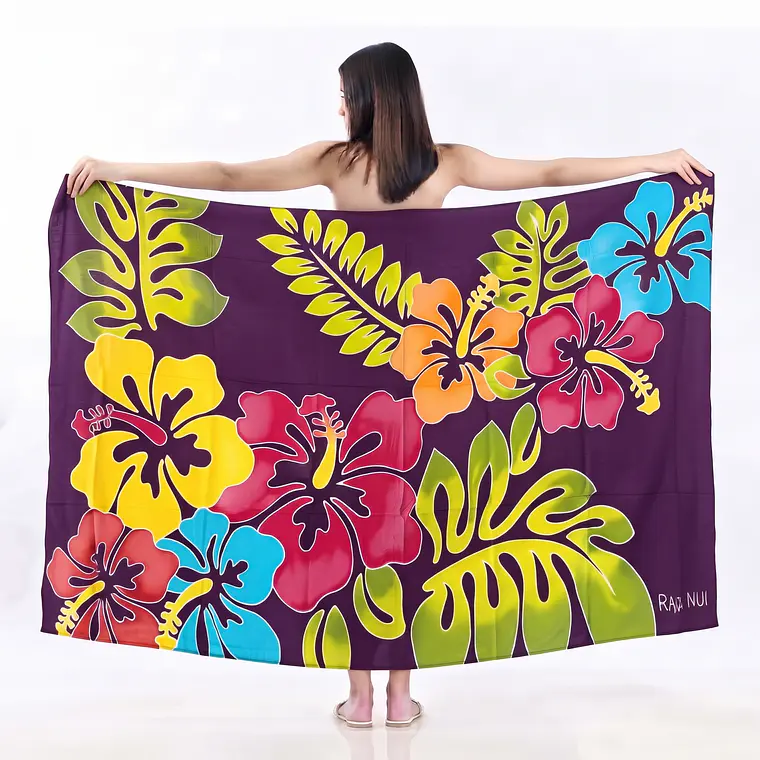 Pareo Morado L con 7 hibiscos 1,70x1,15mts 1