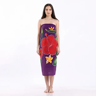 Pareo Morado L con 1 hibisco rojo 1,70x1,15mts