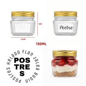 Frasco de Vidrio Diseño Acanalado Ventana Lisa para poner Nombre ideal para Postres Personalizados