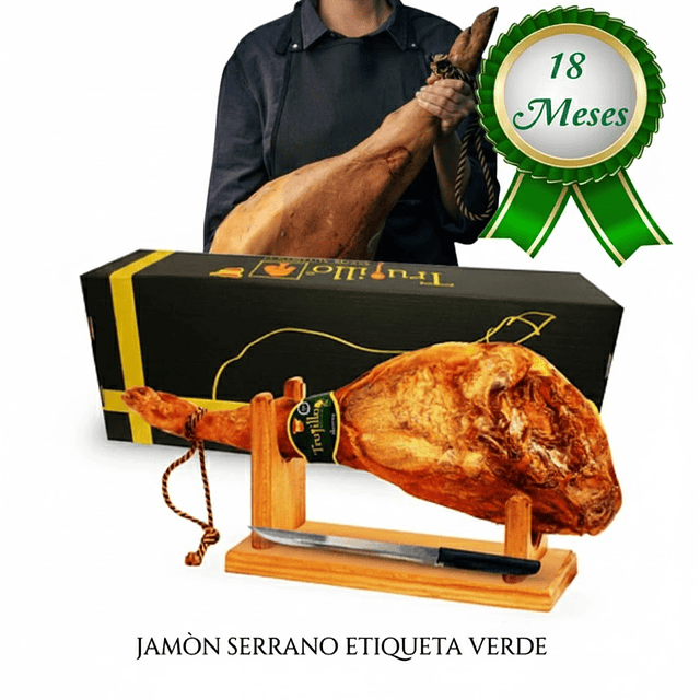 Jamón Pata Serrano Pierna trasera etiqueta verde Reserva 7,5 kilos aprox