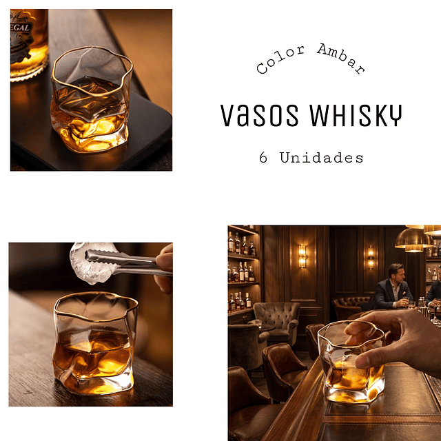 Vaso Whisky color Ambar set 6 Unidades