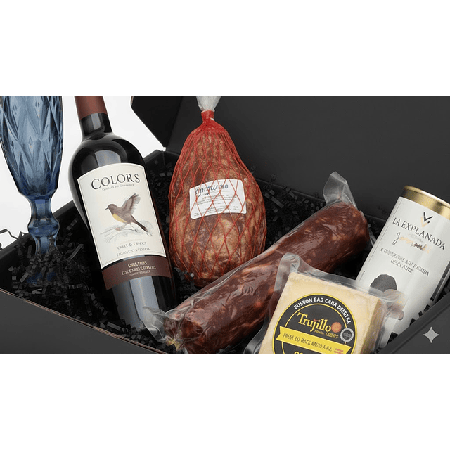 Box ibérico Deluxe & 1 Kilo Jamón Serrano & Chorizo Vela Ibérico 500g