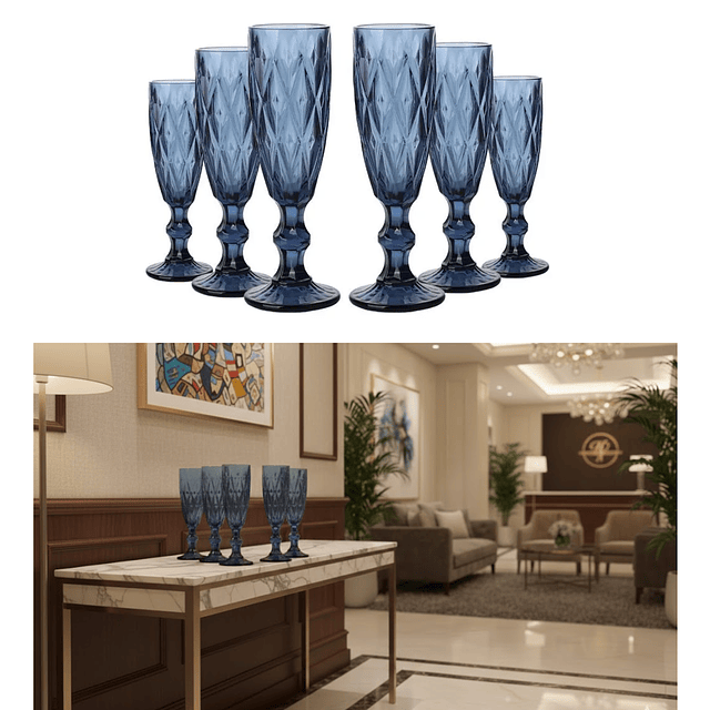 Set 6 Copas Champagne Azul 160ml Eventos o Reuniones