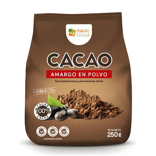 Cacao Amargo 250g. 100% Cacao