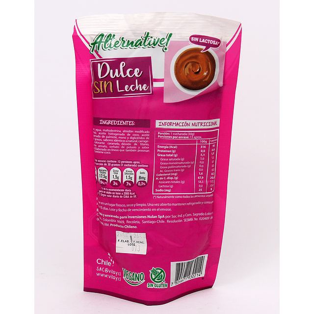 DULCE SIN LACTOSA 400 GRS ALTERNATIVE