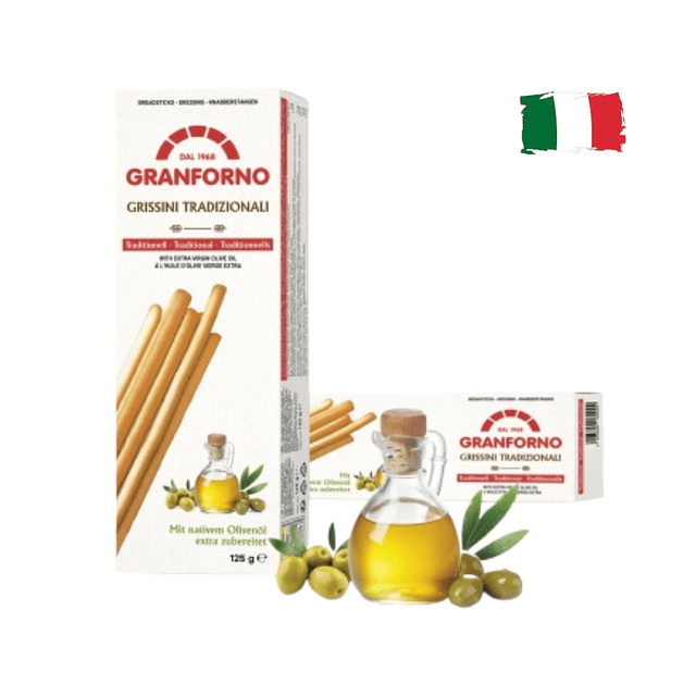 Crujientes palitos de pan de 125 gramos Aceite extra virgen de oliva Italia