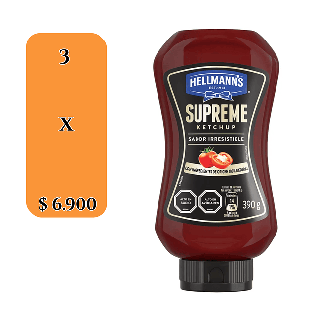 Ketchup Supreme Hellmann's 390 gr X 3 Unidades
