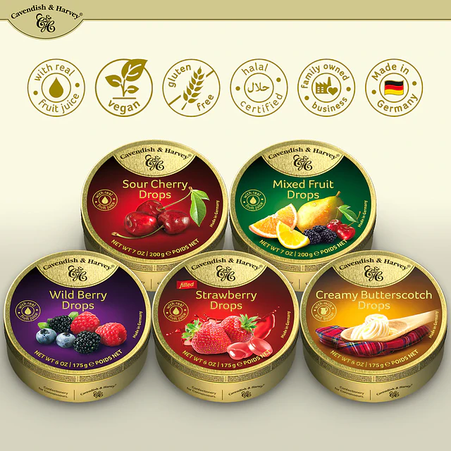 Cavendish & Harvey Caramelos Premium Cavendish & Harvey Sabores Frutales Importado de Alemania 220g