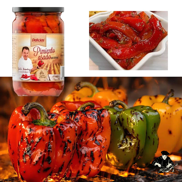 Pimiento rojo en tiras asados al fuego 300g. importados de España