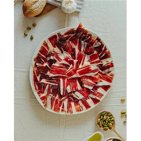 Jamón Ibérico de Bellota D. O. JABUGO Et. Negra - Cortado a cuchillo 70 g. Sellado en atmósfera.