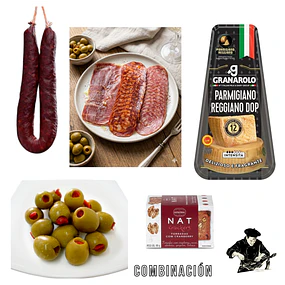 Tabla Ibérica Queso Parmigiano DOP Chorizo Español Aceituna al Pimentón Nat Craker