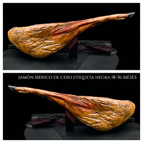 Pata de Jamón Ibérico de Cebo Pierna trasera Et. Negra 8,0 kg. aprox sin Atril y Cuchillo
