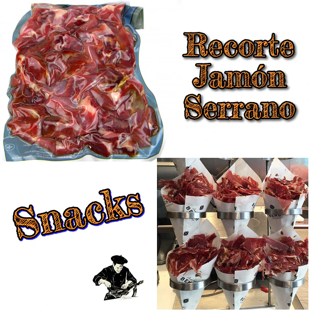 Recorte de Jamón Serrano Etiqueta roja Venta formatos exactos en el Peso Elija el Suyo.