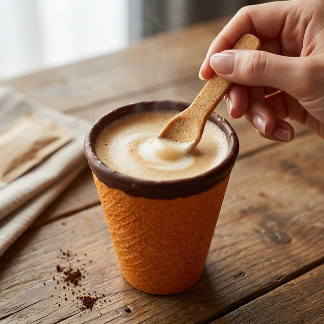 Vasos Shot de Barquillos con Relleno de Chocolate Semi Amargo Comestibles + Cucharita de Galleta